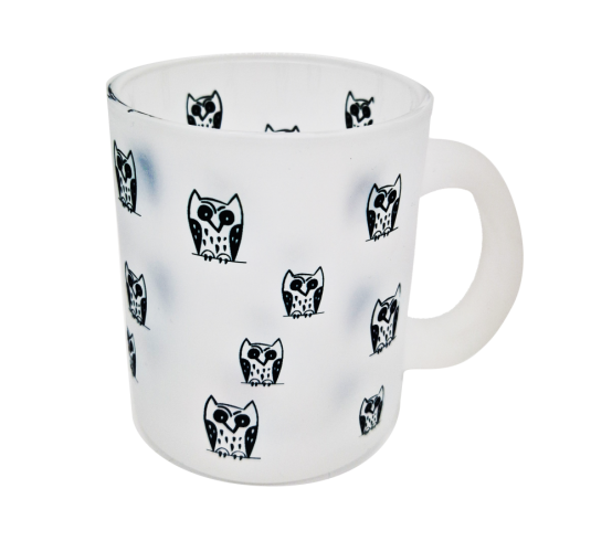 Hrnek skleněný matný logo sovy